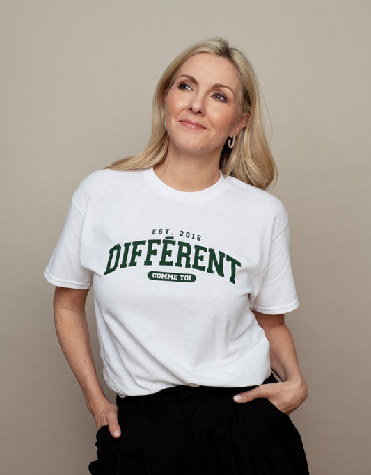 T-shirt col rond Différent comme toi - adulte - blanc et vert irlandais