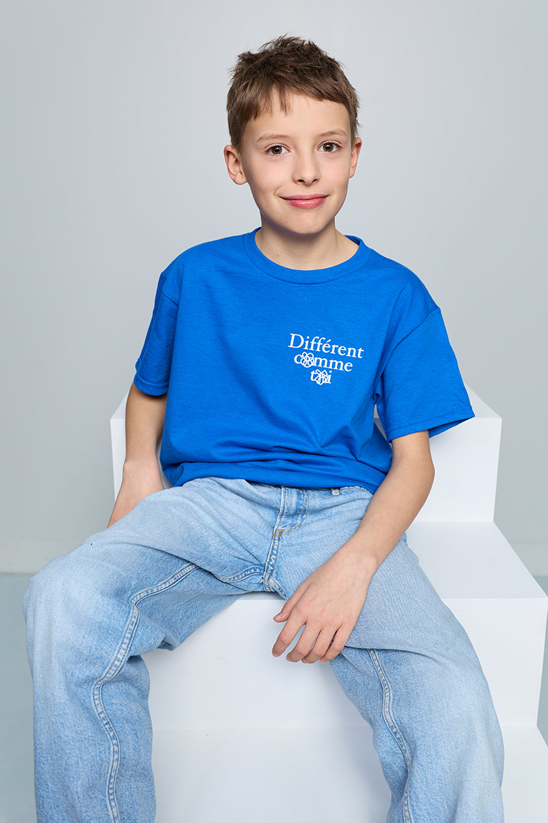 T-shirt Différent comme toi - enfant - bleu royal (illustration par LeBicar)