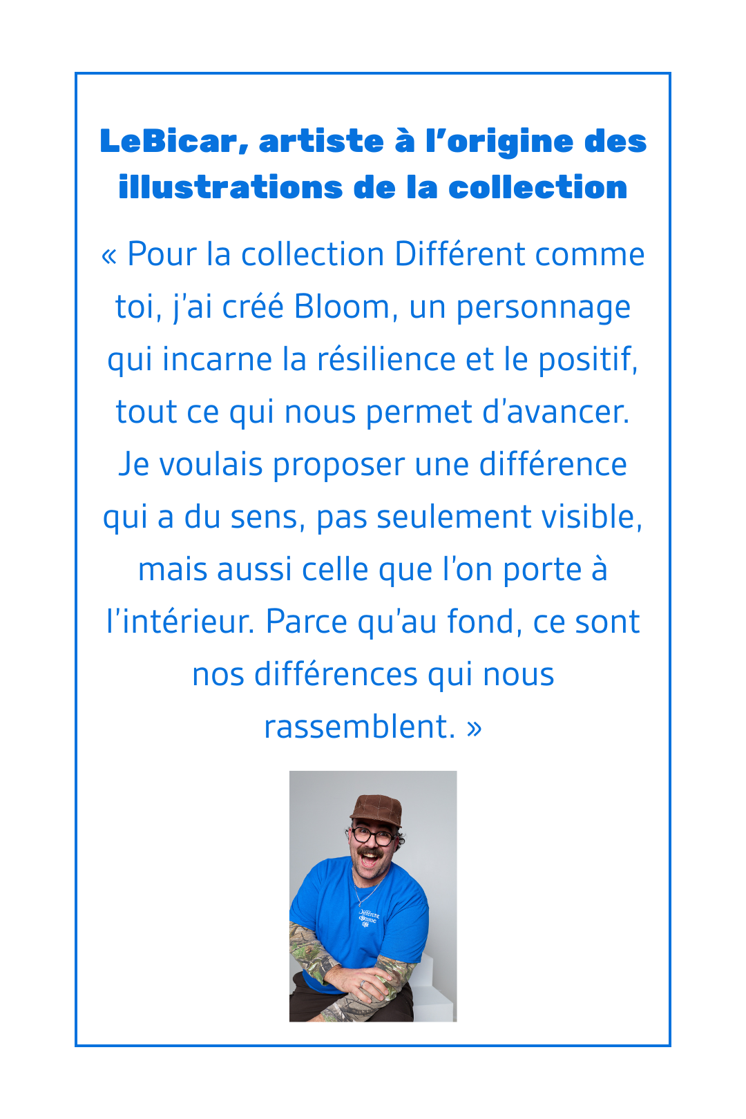 T-shirt Différent comme toi - enfant - bleu royal (illustration par LeBicar)